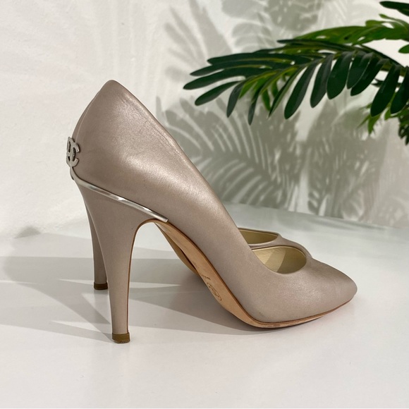 SOLD Authentic Chanel Taupe Peep Toe Heels size 38 - Picture 3 of 9